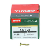 This is an image showing TIMCO Classic Multi-Purpose Screws - PZ - Double Countersunk - Yellow - 4.5 x 25 - 200 Pieces Box available from T.H Wiggans Ironmongery in Kendal, quick delivery at discounted prices.