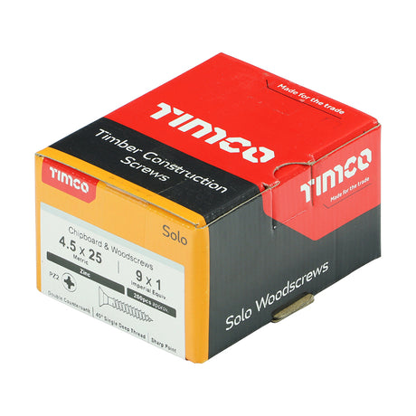 This is an image showing TIMCO Solo Chipboard & Woodscrews - PZ - Double Countersunk - Zinc - 4.5 x 25 - 200 Pieces Box available from T.H Wiggans Ironmongery in Kendal, quick delivery at discounted prices.