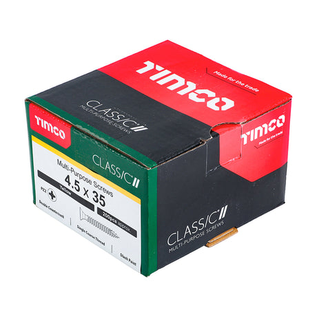 This is an image showing TIMCO Classic Multi-Purpose Screws - PZ - Double Countersunk - Yellow - 4.5 x 35 - 200 Pieces Box available from T.H Wiggans Ironmongery in Kendal, quick delivery at discounted prices.