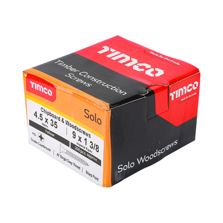 This is an image showing TIMCO Solo Chipboard & Woodscrews - PZ - Double Countersunk - Yellow - 4.5 x 35 - 200 Pieces Box available from T.H Wiggans Ironmongery in Kendal, quick delivery at discounted prices.