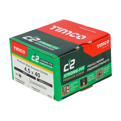 This is an image showing TIMCO C2 Strong-Fix - PZ - Double Countersunk - Twin-Cut - Yellow - 4.5 x 40 - 200 Pieces Box available from T.H Wiggans Ironmongery in Kendal, quick delivery at discounted prices.