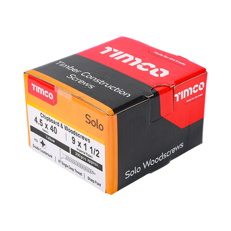 This is an image showing TIMCO Solo Chipboard & Woodscrews - PZ - Double Countersunk - Yellow - 4.5 x 40 - 200 Pieces Box available from T.H Wiggans Ironmongery in Kendal, quick delivery at discounted prices.