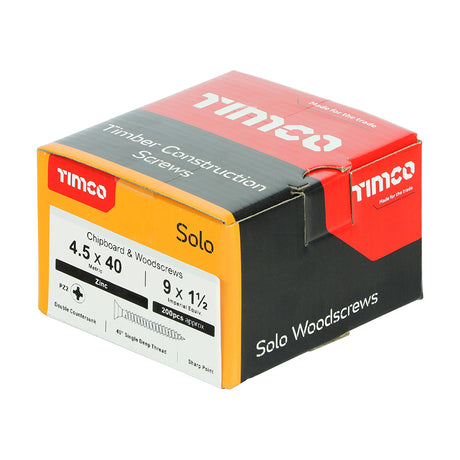 This is an image showing TIMCO Solo Chipboard & Woodscrews - PZ - Double Countersunk - Zinc - 4.5 x 40 - 200 Pieces Box available from T.H Wiggans Ironmongery in Kendal, quick delivery at discounted prices.