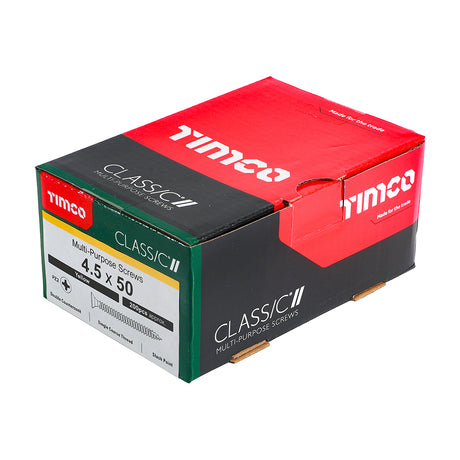 This is an image showing TIMCO Classic Multi-Purpose Screws - PZ - Double Countersunk - Yellow - 4.5 x 50 - 200 Pieces Box available from T.H Wiggans Ironmongery in Kendal, quick delivery at discounted prices.