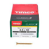 This is an image showing TIMCO Classic Multi-Purpose Screws - PZ - Double Countersunk - Yellow - 4.5 x 50 - 200 Pieces Box available from T.H Wiggans Ironmongery in Kendal, quick delivery at discounted prices.