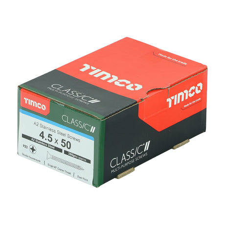 This is an image showing TIMCO Classic Multi-Purpose Screws - PZ - Double Countersunk - A2 Stainless Steel
 - 4.5 x 50 - 200 Pieces Box available from T.H Wiggans Ironmongery in Kendal, quick delivery at discounted prices.