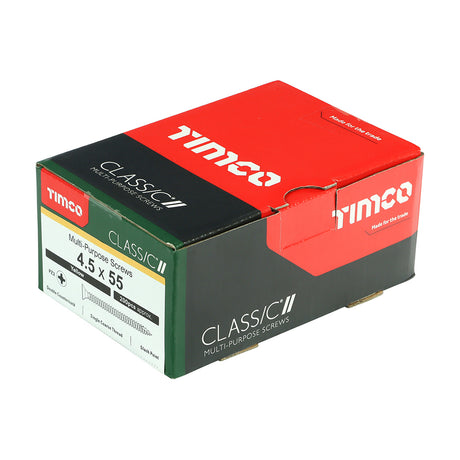 This is an image showing TIMCO Classic Multi-Purpose Screws - PZ - Double Countersunk - Yellow - 4.5 x 55 - 200 Pieces Box available from T.H Wiggans Ironmongery in Kendal, quick delivery at discounted prices.