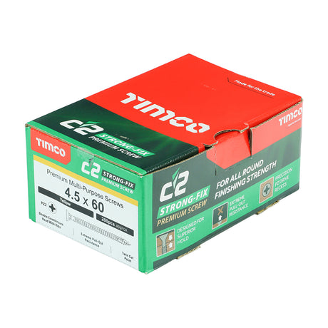 This is an image showing TIMCO C2 Strong-Fix - PZ - Double Countersunk - Twin-Cut - Yellow - 4.5 x 60 - 200 Pieces Box available from T.H Wiggans Ironmongery in Kendal, quick delivery at discounted prices.