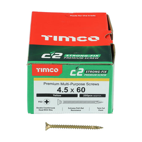 This is an image showing TIMCO C2 Strong-Fix - PZ - Double Countersunk - Twin-Cut - Yellow - 4.5 x 60 - 200 Pieces Box available from T.H Wiggans Ironmongery in Kendal, quick delivery at discounted prices.