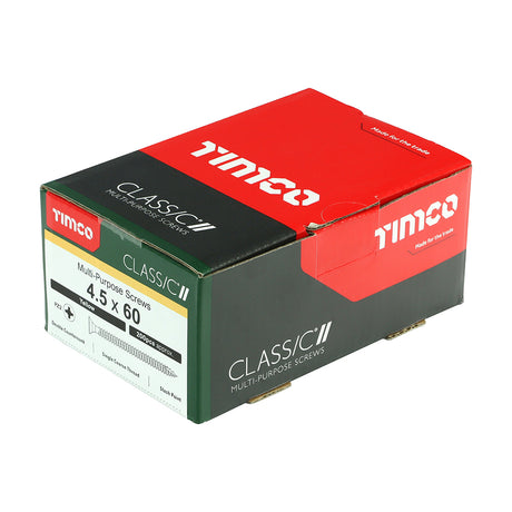 This is an image showing TIMCO Classic Multi-Purpose Screws - PZ - Double Countersunk - Yellow - 4.5 x 60 - 200 Pieces Box available from T.H Wiggans Ironmongery in Kendal, quick delivery at discounted prices.