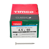 This is an image showing TIMCO Classic Multi-Purpose Screws - PZ - Double Countersunk - A2 Stainless Steel
 - 4.5 x 60 - 200 Pieces Box available from T.H Wiggans Ironmongery in Kendal, quick delivery at discounted prices.