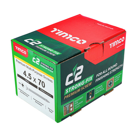 This is an image showing TIMCO C2 Strong-Fix - PZ - Double Countersunk - Twin-Cut - Yellow - 4.5 x 70 - 200 Pieces Box available from T.H Wiggans Ironmongery in Kendal, quick delivery at discounted prices.