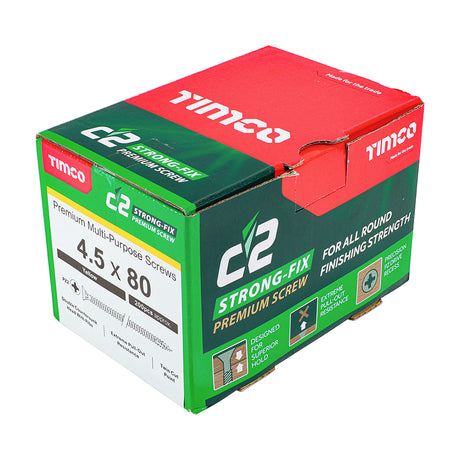 This is an image showing TIMCO C2 Strong-Fix - PZ - Double Countersunk - Twin-Cut - Yellow - 4.5 x 80 - 200 Pieces Box available from T.H Wiggans Ironmongery in Kendal, quick delivery at discounted prices.