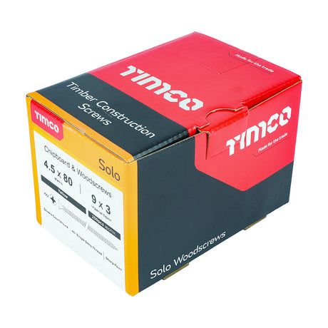 This is an image showing TIMCO Solo Chipboard & Woodscrews - PZ - Double Countersunk - Yellow - 4.5 x 80 - 200 Pieces Box available from T.H Wiggans Ironmongery in Kendal, quick delivery at discounted prices.