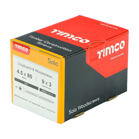 This is an image showing TIMCO Solo Chipboard & Woodscrews - PZ - Double Countersunk - Zinc - 4.5 x 80 - 200 Pieces Box available from T.H Wiggans Ironmongery in Kendal, quick delivery at discounted prices.