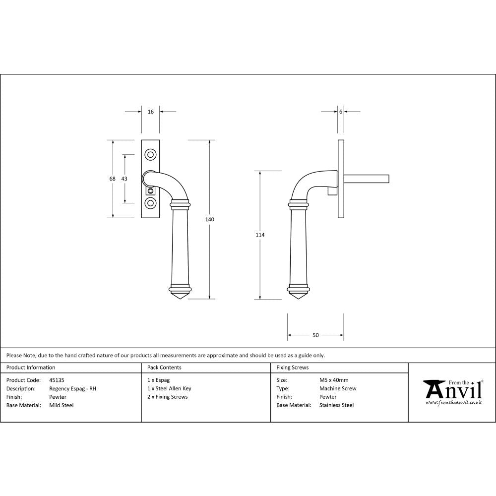 This is an image showing From The Anvil - Pewter Regency Espag - RH available from T.H Wiggans Architectural Ironmongery in Kendal, quick delivery and discounted prices
