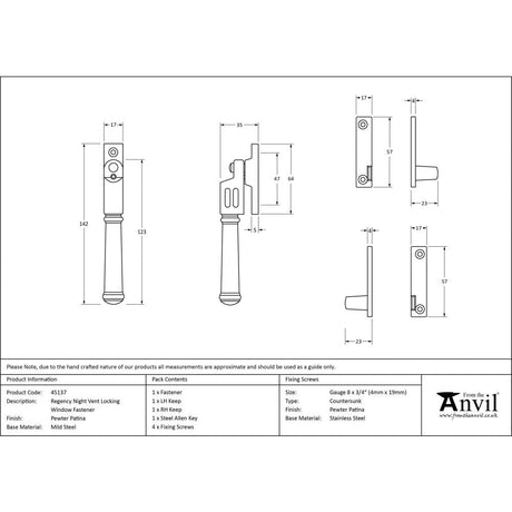 This is an image showing From The Anvil - Pewter Locking Night-Vent Regency Fastener available from T.H Wiggans Architectural Ironmongery in Kendal, quick delivery and discounted prices