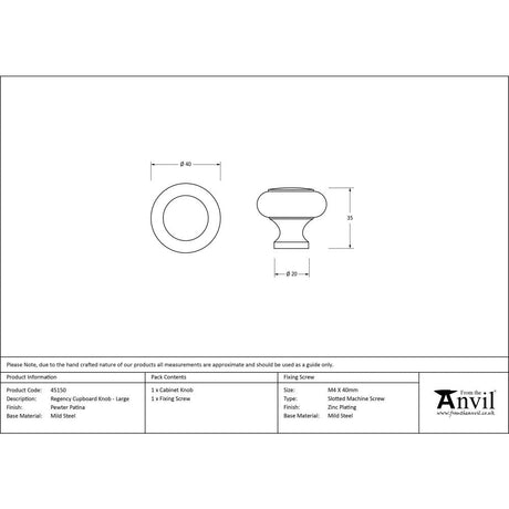 This is an image showing From The Anvil - Pewter Regency Cabinet Knob - Large available from trade door handles, quick delivery and discounted prices
