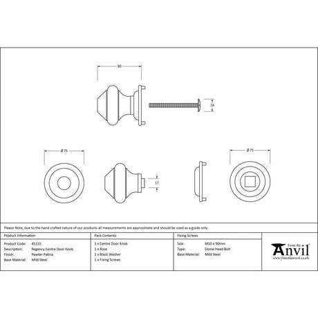 This is an image showing From The Anvil - Pewter Regency Centre Door Knob available from trade door handles, quick delivery and discounted prices