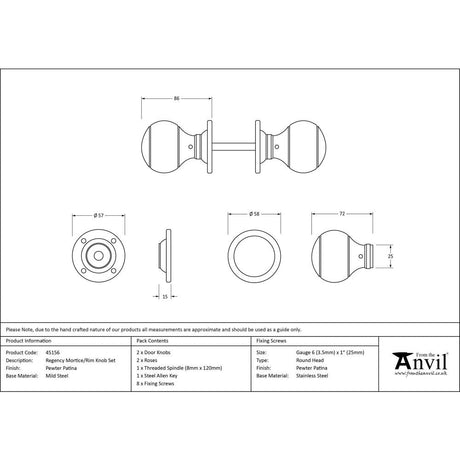 This is an image showing From The Anvil - Pewter Regency Mortice/Rim Knob Set available from trade door handles, quick delivery and discounted prices