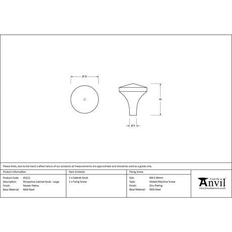 This is an image showing From The Anvil - Pewter Shropshire Cabinet Knob - Large available from trade door handles, quick delivery and discounted prices