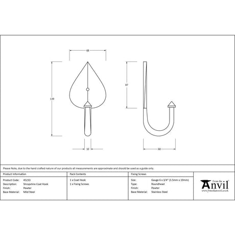 This is an image showing From The Anvil - Pewter Shropshire Coat Hook available from trade door handles, quick delivery and discounted prices