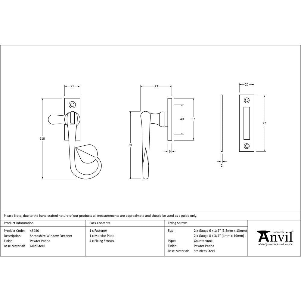 This is an image showing From The Anvil - Pewter Shropshire Window Fastener available from T.H Wiggans Architectural Ironmongery in Kendal, quick delivery and discounted prices