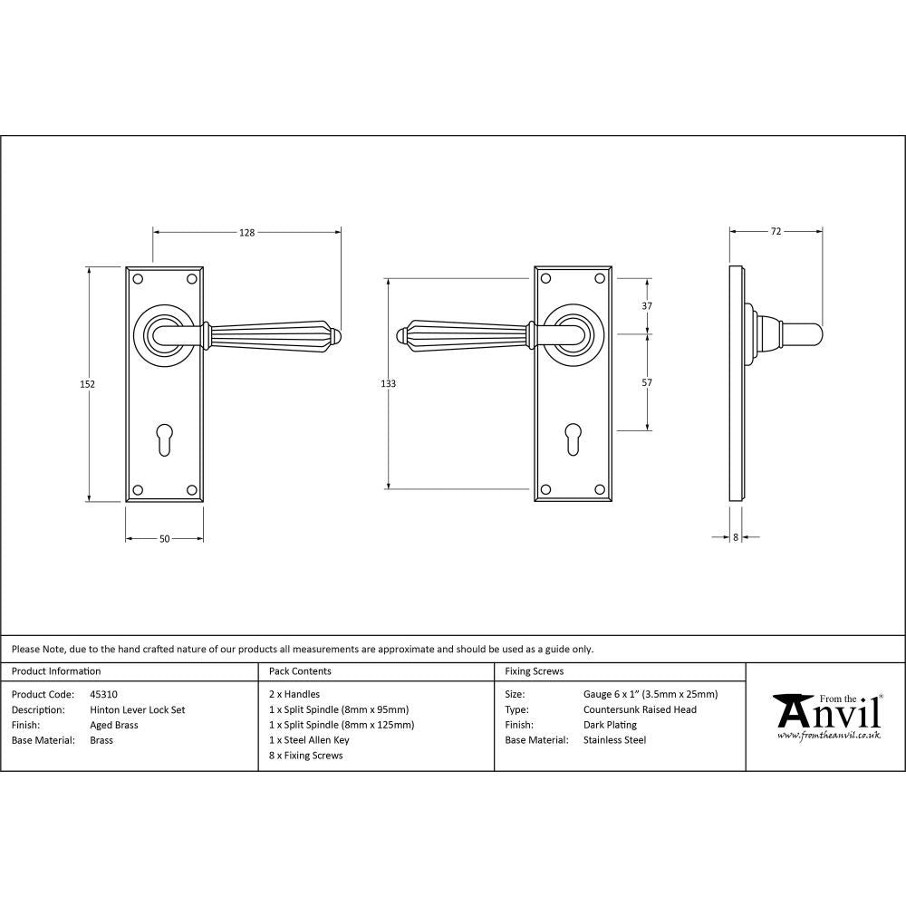 This is an image showing From The Anvil - Aged Brass Hinton Lever Lock Set available from trade door handles, quick delivery and discounted prices