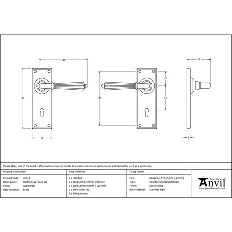 This is an image showing From The Anvil - Aged Brass Hinton Lever Lock Set available from trade door handles, quick delivery and discounted prices