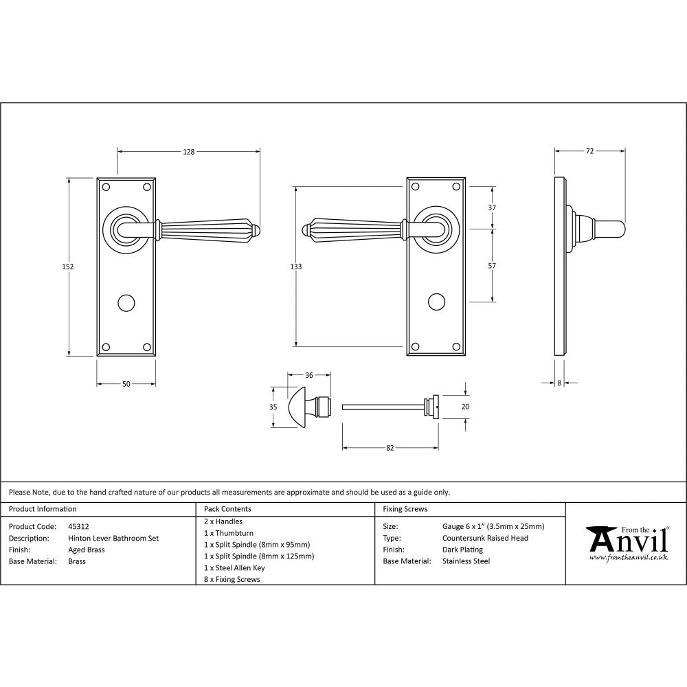 This is an image showing From The Anvil - Aged Brass Hinton Lever Bathroom Set available from trade door handles, quick delivery and discounted prices