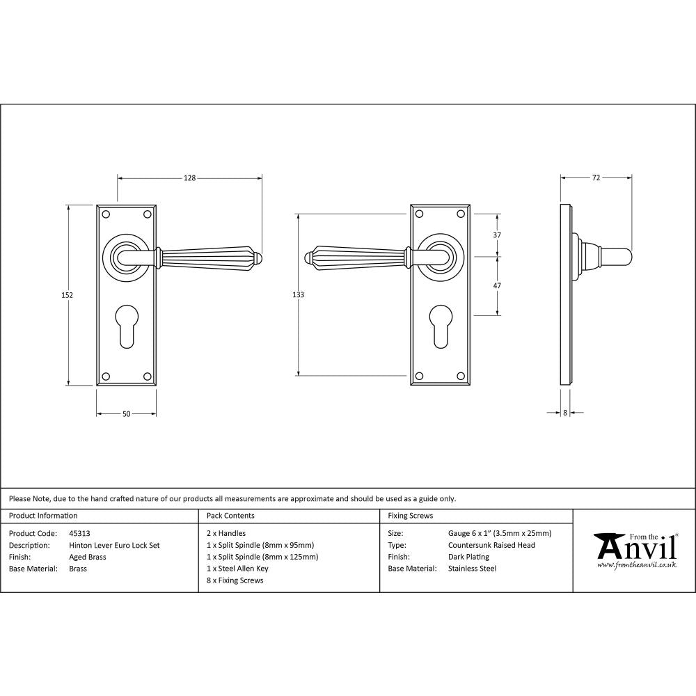 This is an image showing From The Anvil - Aged Brass Hinton Lever Euro Lock Set available from trade door handles, quick delivery and discounted prices