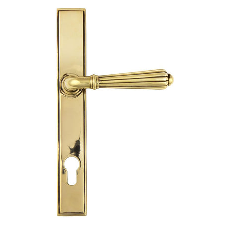 This is an image showing From The Anvil - Aged Brass Hinton Slimline Lever Espag. Lock Set available from trade door handles, quick delivery and discounted prices