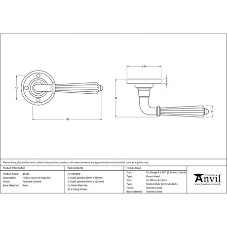 This is an image showing From The Anvil - Polished Chrome Hinton Lever on Rose Set available from trade door handles, quick delivery and discounted prices