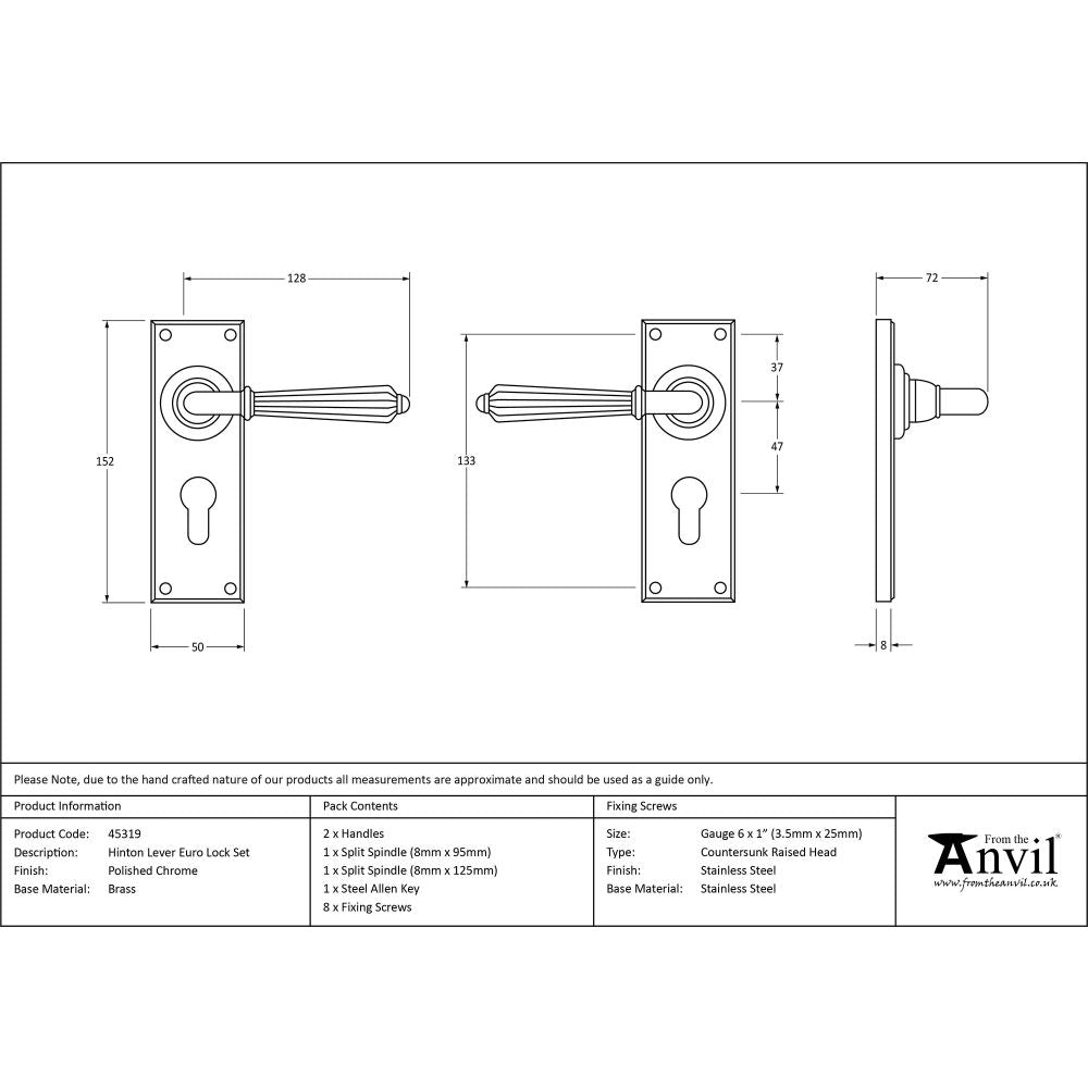 This is an image showing From The Anvil - Polished Chrome Hinton Lever Euro Lock Set available from trade door handles, quick delivery and discounted prices