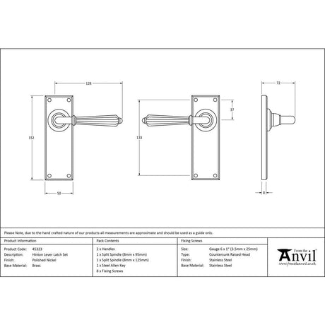 This is an image showing From The Anvil - Polished Nickel Hinton Lever Latch Set available from trade door handles, quick delivery and discounted prices