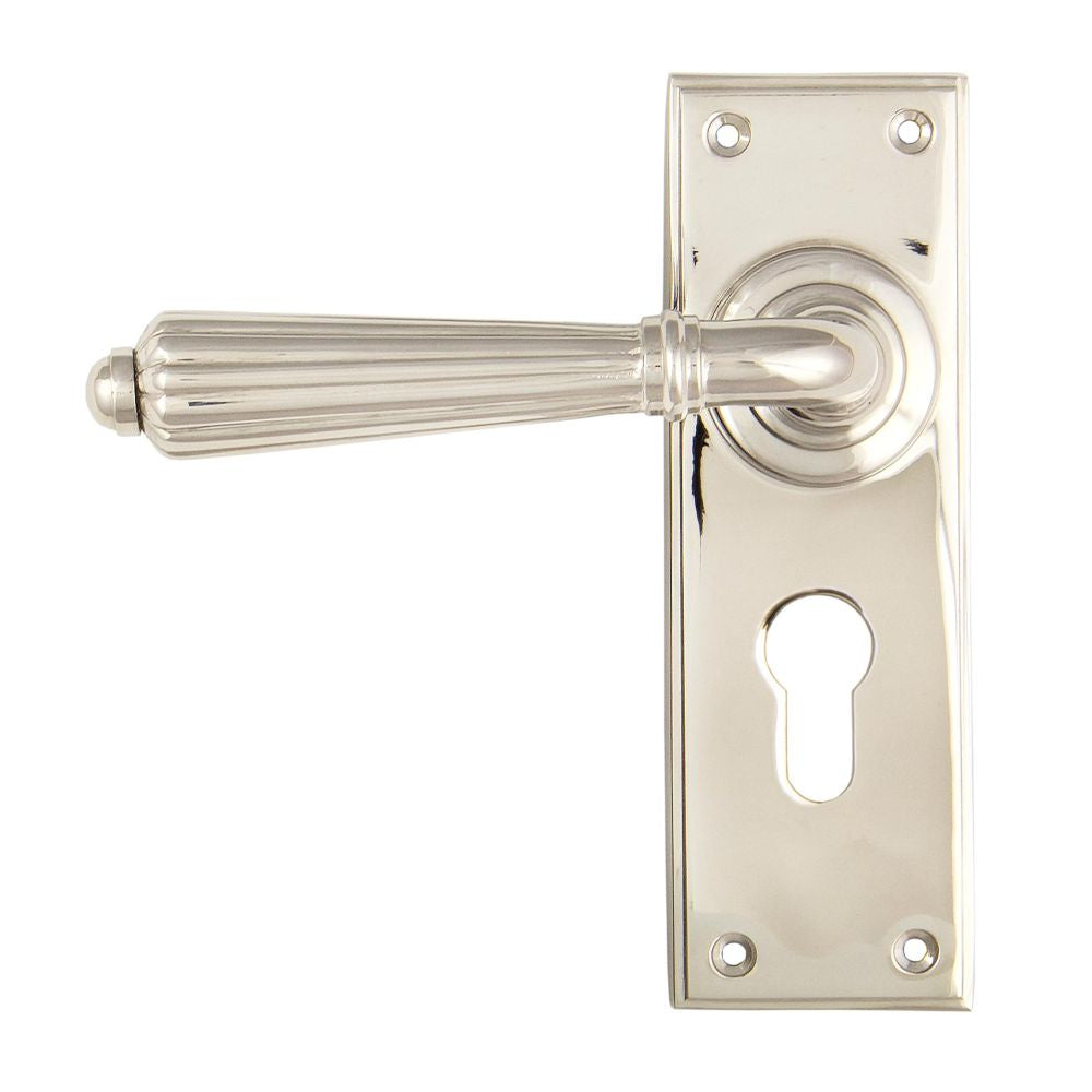 This is an image of From The Anvil - Polished Nickel Hinton Lever Euro Lock Set available to order from T.H Wiggans Architectural Ironmongery in Kendal, quick delivery and discounted prices.