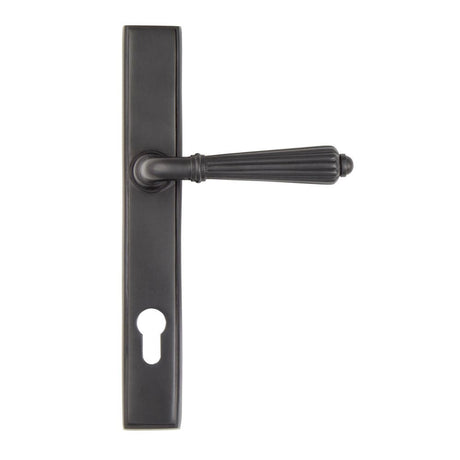 This is an image showing From The Anvil - Aged Bronze Hinton Slimline Lever Espag. Lock Set available from trade door handles, quick delivery and discounted prices