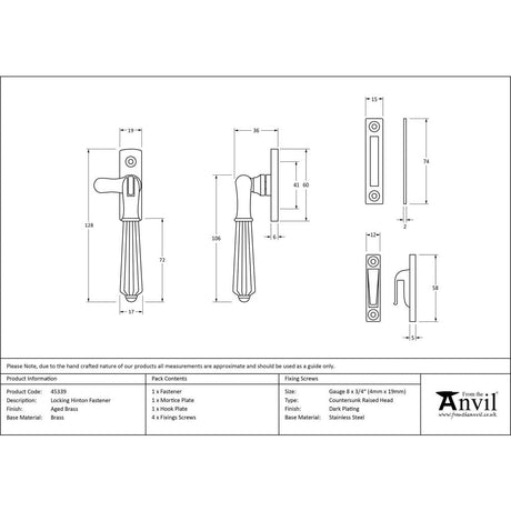 This is an image showing From The Anvil - Aged Brass Locking Hinton Fastener available from T.H Wiggans Architectural Ironmongery in Kendal, quick delivery and discounted prices