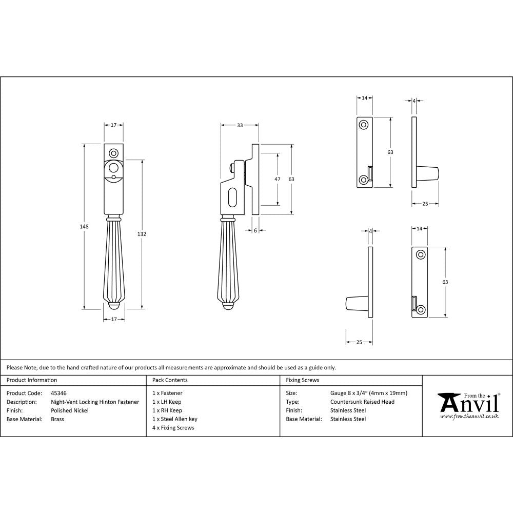 This is an image showing From The Anvil - Polished Nickel Night-Vent Locking Hinton Fastener available from T.H Wiggans Architectural Ironmongery in Kendal, quick delivery and discounted prices