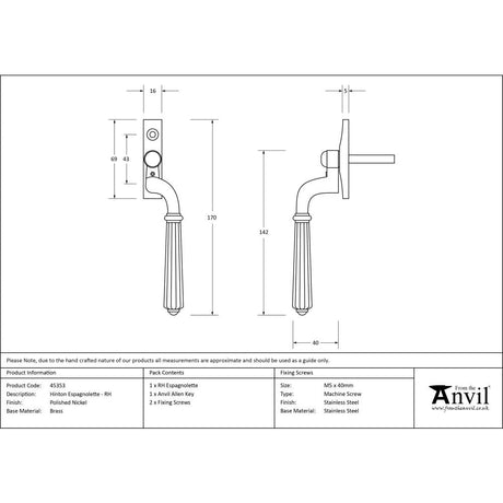 This is an image showing From The Anvil - Polished Nickel Hinton Espag - RH available from T.H Wiggans Architectural Ironmongery in Kendal, quick delivery and discounted prices