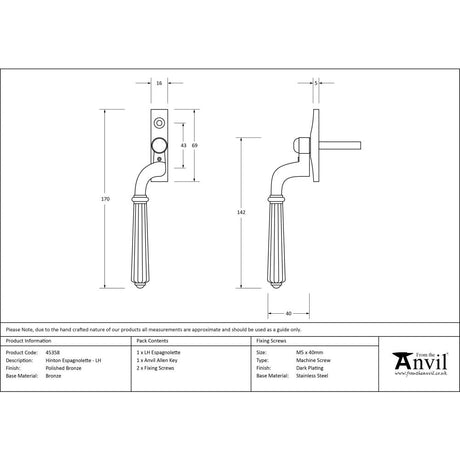 This is an image showing From The Anvil - Polished Bronze Hinton Espag - LH available from T.H Wiggans Architectural Ironmongery in Kendal, quick delivery and discounted prices