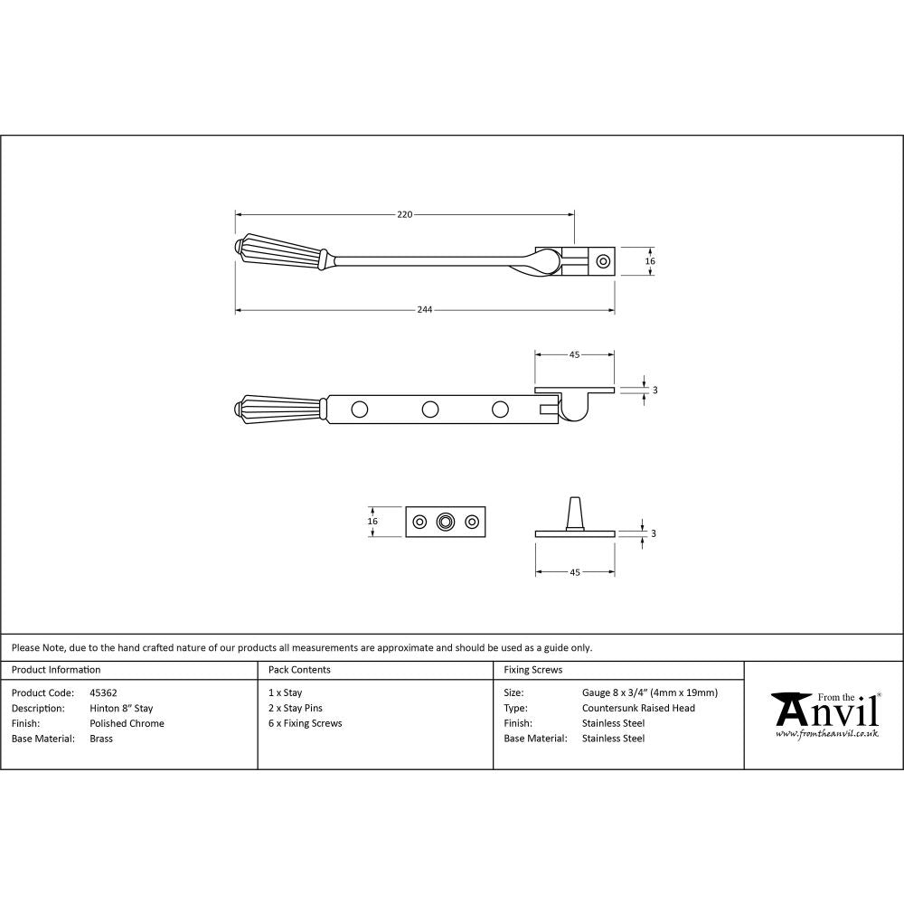 This is an image showing From The Anvil - Polished Chrome 8" Hinton Stay available from T.H Wiggans Architectural Ironmongery in Kendal, quick delivery and discounted prices