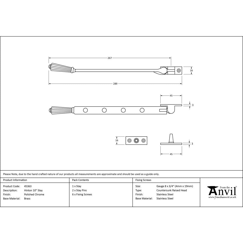 This is an image showing From The Anvil - Polished Chrome 10" Hinton Stay available from T.H Wiggans Architectural Ironmongery in Kendal, quick delivery and discounted prices