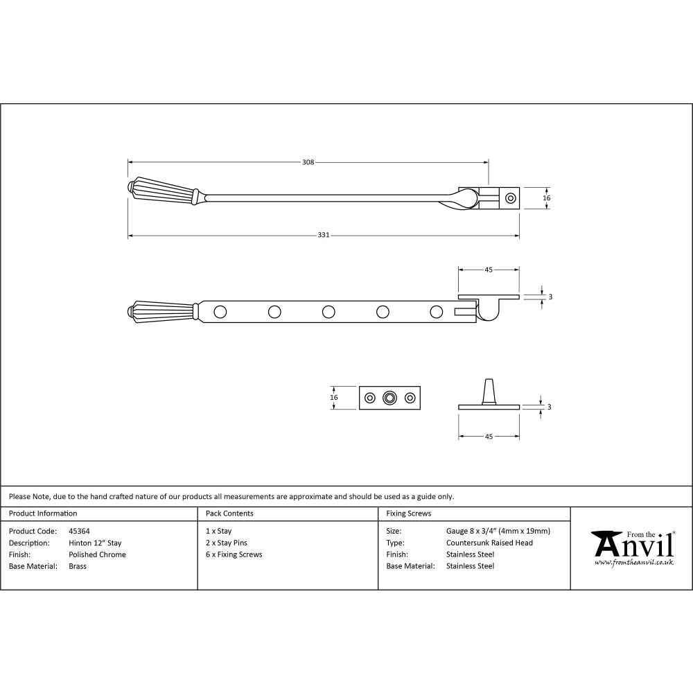 This is an image showing From The Anvil - Polished Chrome 12" Hinton Stay available from T.H Wiggans Architectural Ironmongery in Kendal, quick delivery and discounted prices