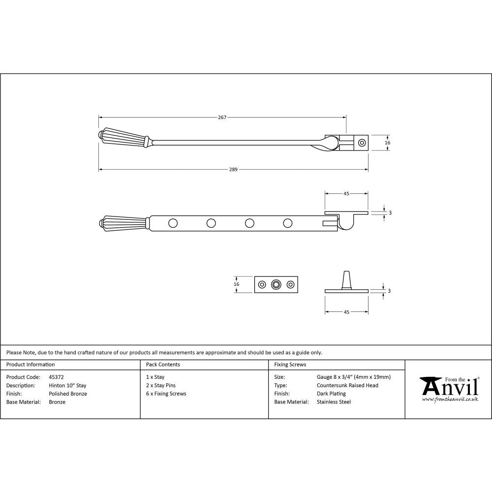 This is an image showing From The Anvil - Polished Bronze 10" Hinton Stay available from T.H Wiggans Architectural Ironmongery in Kendal, quick delivery and discounted prices