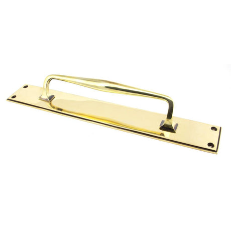 This is an image of From The Anvil - Aged Brass 425mm Art Deco Pull Handle on Backplate available to order from T.H Wiggans Architectural Ironmongery in Kendal, quick delivery and discounted prices.