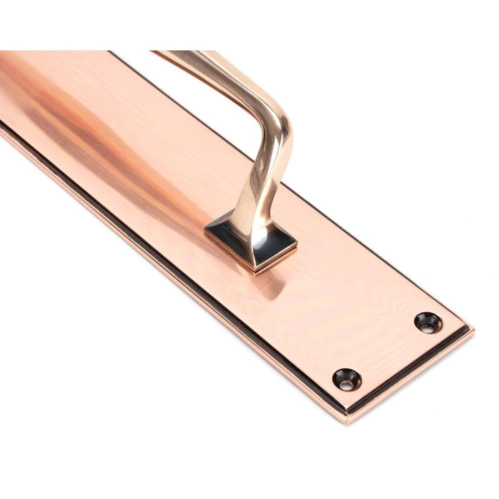 This is an image showing From The Anvil - Polished Bronze 425mm Art Deco Pull Handle on Backplate available from trade door handles, quick delivery and discounted prices