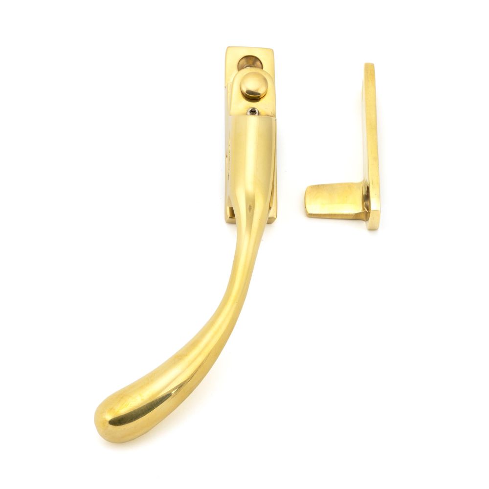 This is an image showing From The Anvil - Polished Brass Night-Vent Locking Peardrop Fastener - LH available from T.H Wiggans Architectural Ironmongery in Kendal, quick delivery and discounted prices