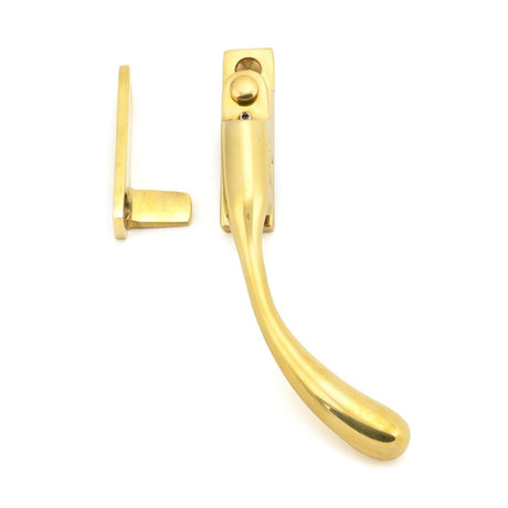 This is an image showing From The Anvil - Polished Brass Night-Vent Locking Peardrop Fastener - RH available from T.H Wiggans Architectural Ironmongery in Kendal, quick delivery and discounted prices