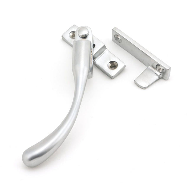 This is an image showing From The Anvil - Satin Chrome Night-Vent Locking Peardrop Fastener - LH available from T.H Wiggans Architectural Ironmongery in Kendal, quick delivery and discounted prices